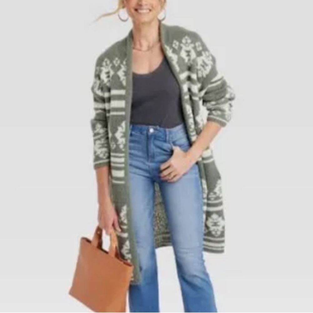 SW3 Knox Rose Size XS NWT women's olive green and white cardigan sweater